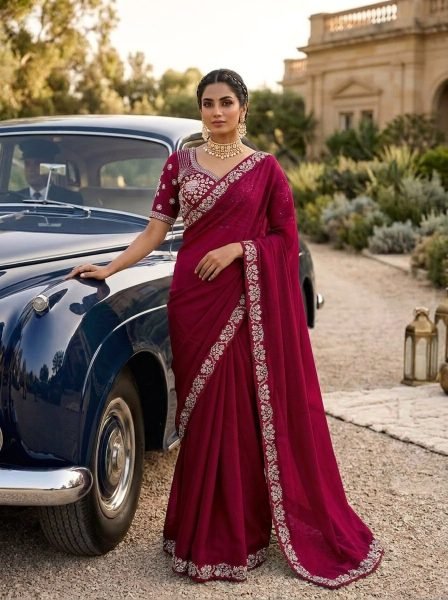 Luxurious Red Boutique Collection Heavy Embroidery Saree at Wholesale Rate Silk Sarees Wholesale
