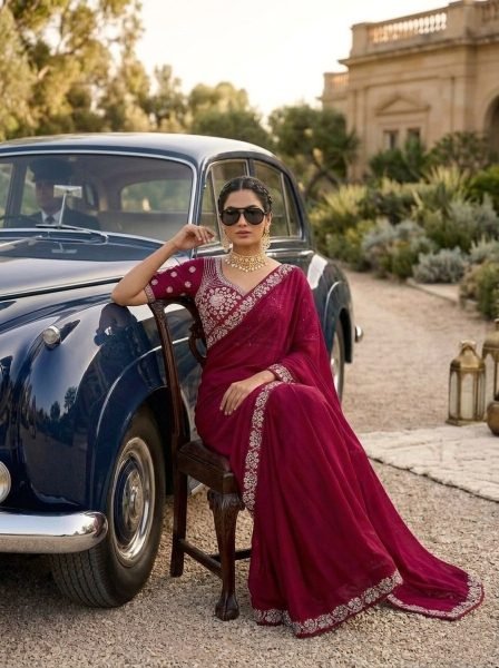 Luxurious Red Boutique Collection Heavy Embroidery Saree at Wholesale Rate Silk Sarees Wholesale