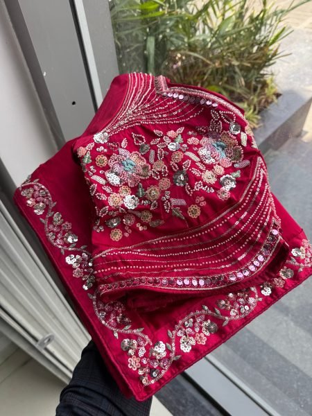 Luxurious Red Boutique Collection Heavy Embroidery Saree at Wholesale Rate Silk Sarees Wholesale