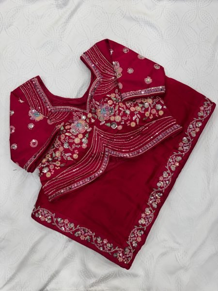 Luxurious Red Boutique Collection Heavy Embroidery Saree at Wholesale Rate Silk Sarees Wholesale