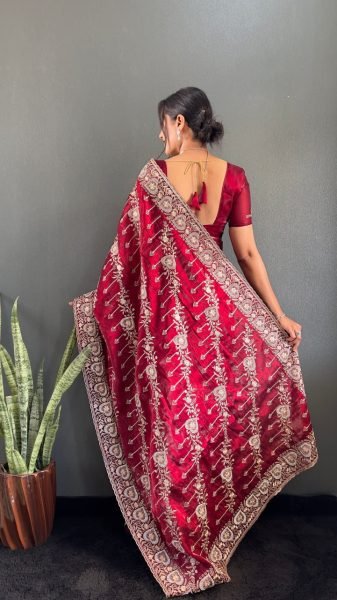 Luxurious Red Designer Heavy Jimmy Choo Silk Saree For Women Fashion JIMMY CHOO SAREE