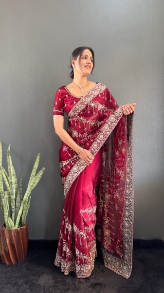 Luxurious Red Designer Heavy Jimmy Choo Silk Saree For Women Fashion JIMMY CHOO SAREE