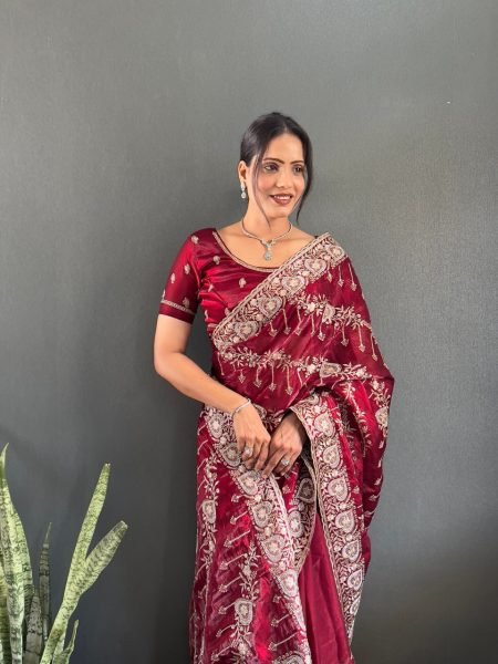 Luxurious Red Designer Heavy Jimmy Choo Silk Saree For Women Fashion JIMMY CHOO SAREE