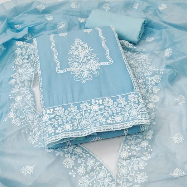 Sky Blue heavy chanderi suit with Dupatta at Wholsale Rates  in india Color Set Matching Dress Material Wholesale