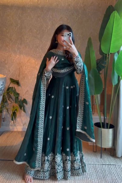 Luxurious Teal Premium Fendy Silk Embroidered Gown Set for Women at Wholesale Rate Ready To Wear Collection