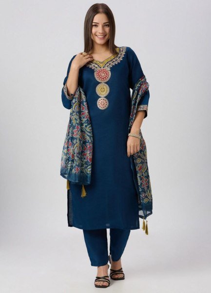  luxurious  Vatican Silk Embroidered Kurti Pant Dupatta Set at Wholesale Rates Kurtis