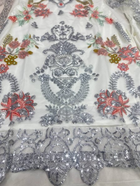 Luxurious white Heavy Net Pakistani kurta set With Duppta And Embroidery Sequence Zari Work  Ready To Wear Collection