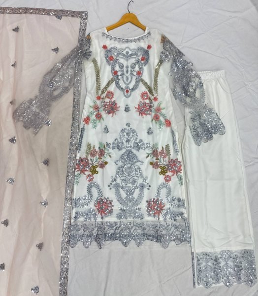Luxurious white Heavy Net Pakistani kurta set With Duppta And Embroidery Sequence Zari Work  Ready To Wear Collection