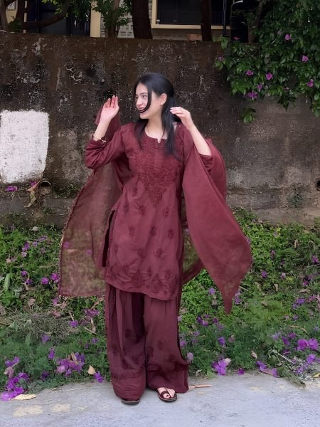 Luxurious Wine Rayon Farshi Salwar Suit with Micro Inner and Organza Dupatta Kurtis