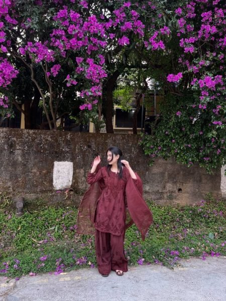 Luxurious Wine Rayon Farshi Salwar Suit with Micro Inner and Organza Dupatta 3 Piece Kurti Set