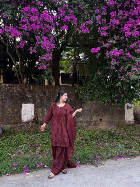 Luxurious Wine Rayon Farshi Salwar Suit with Micro Inner and Organza Dupatta 3 Piece Kurti Set