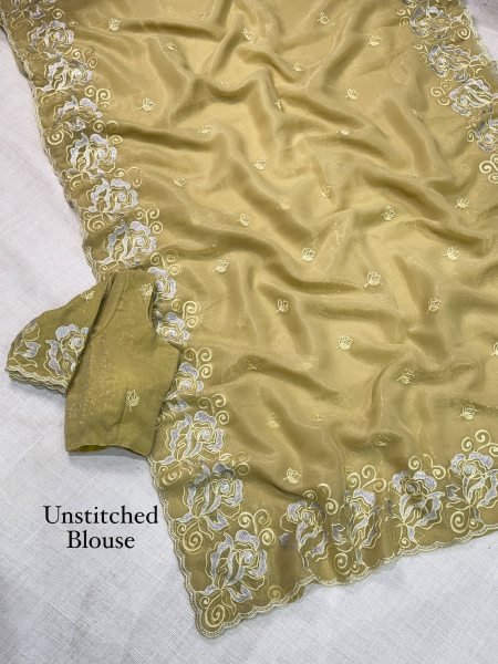 Luxurious Olive Party Wear Melbourne Silk Saree with Self Embroidery Work Silk Sarees Wholesale