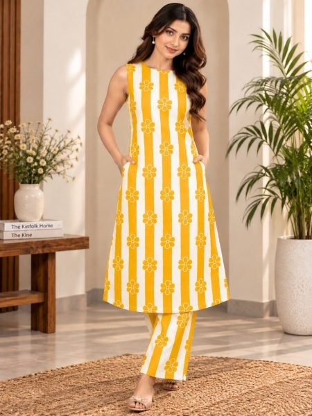 Luxurious Yellow Rayon Kurti Set For Wholesale Manufacturer Printed Kurtis
