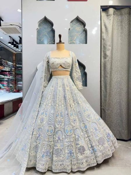 Luxury 2025 Designer Lehenga Choli Set Butterfly Net Georgette Lehenga Choli with Heavy Coding Real Mirror Work Wedding Reception Wear Best Whol  Lehenga