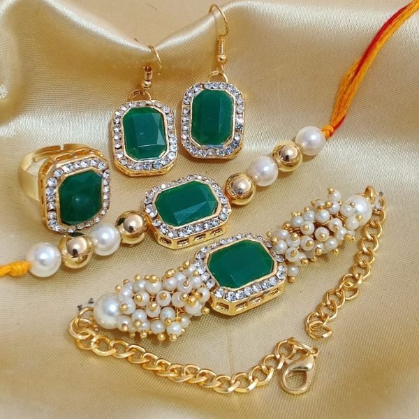 Luxury Bhaiya Bhabhi Rakhi Gift Combo with Bracelet   Earrings   Ring Festive Raksha Bandhan Special Fashion Accessories Wholesale