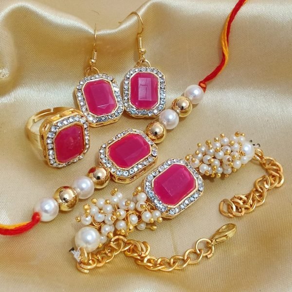 Luxury Bhaiya Bhabhi Rakhi Gift Combo with Bracelet   Earrings   Ring Festive Raksha Bandhan Special Fashion Accessories Wholesale