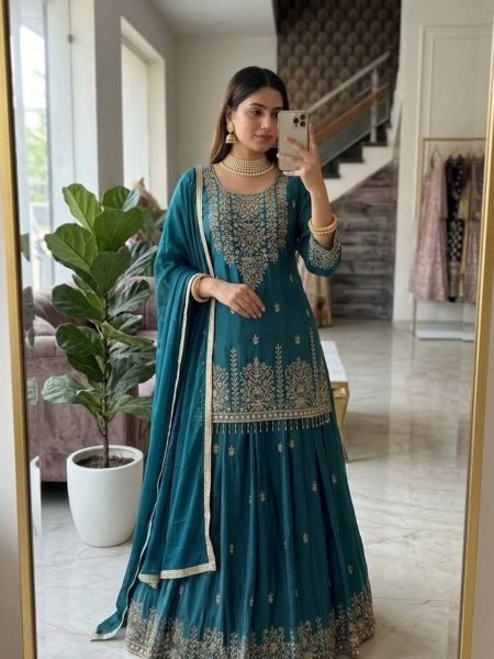 Luxury Chinon Silk Lehenga with Pearl Lace Detailing 