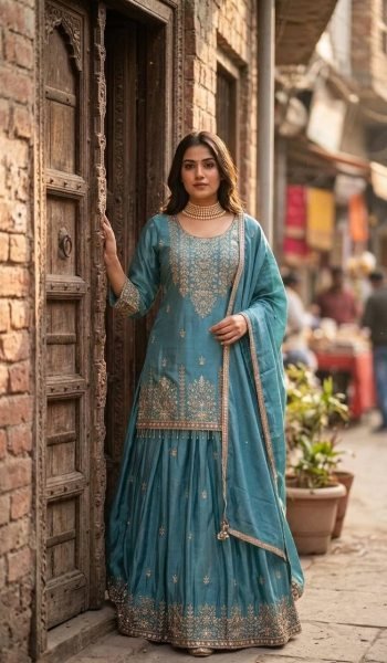 Luxury Chinon Silk Lehenga with Pearl Lace Detailing Ready To Wear Collection