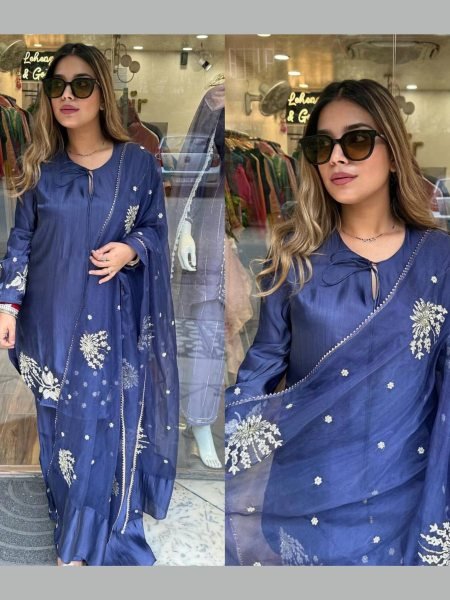 Luxury Designer Crepe Palazzo Suit with Heavy Organza Dupatta Export Quality 