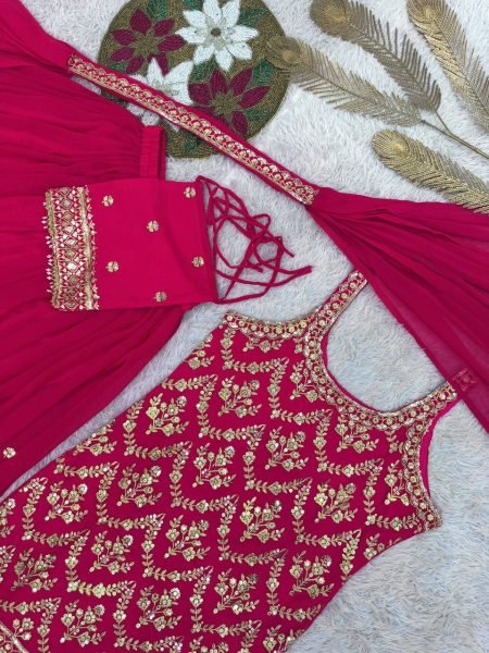 Luxury Faux Georgette Palazzo Suit with Embroidery Dupatta and Potli Party Wear Ready To Wear Collection