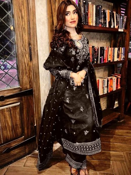 Black Heavy Organza Suit Set Fully Stitched 3 Piece Ethnic Wear