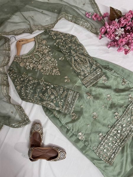 Luxury Embroidered Organza Silk Kurti Set with Palazzo   Fancy Dupatta Ready for Celebrations Ready To Wear Collection