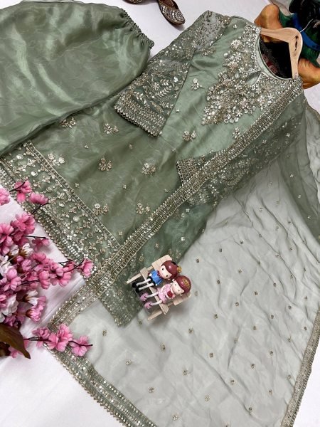 Luxury Embroidered Organza Silk Kurti Set with Palazzo   Fancy Dupatta Ready for Celebrations Ready To Wear Collection