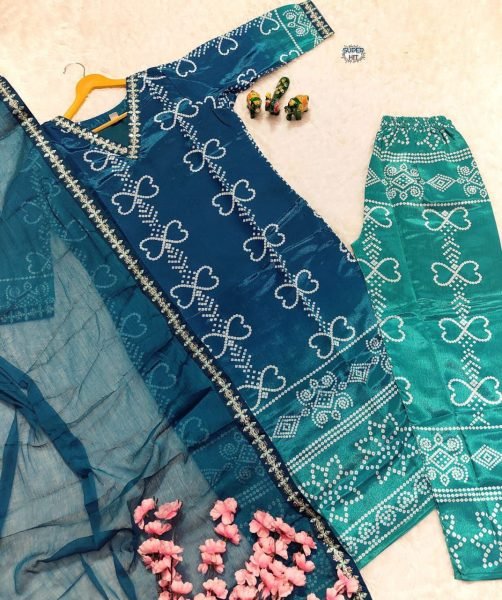 Luxury Ethnic Wear   Soft Chinnon Silk Kurti Set with Intricate Handwork   Dupatta 3 Piece Kurti Set