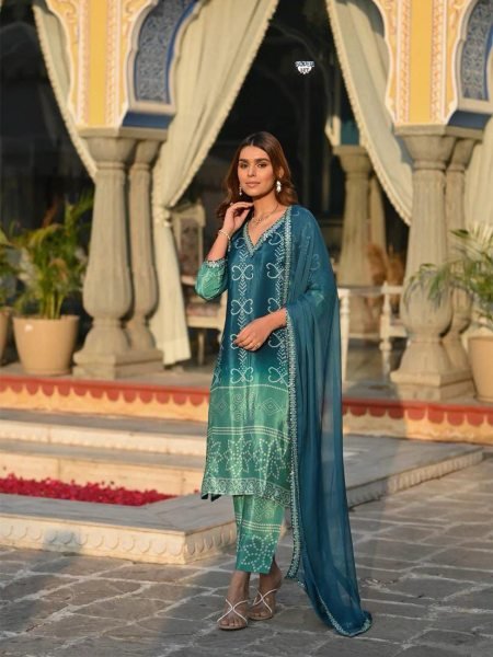 Luxury Ethnic Wear   Soft Chinnon Silk Kurti Set with Intricate Handwork   Dupatta 3 Piece Kurti Set