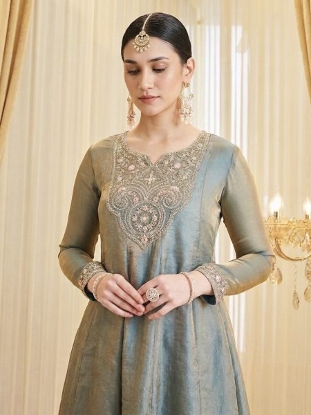 Luxury Fandy Silk Embroidered Kurti Pant Set with Dupatta For Wedding And Party Wear Embroidery Kurtis 