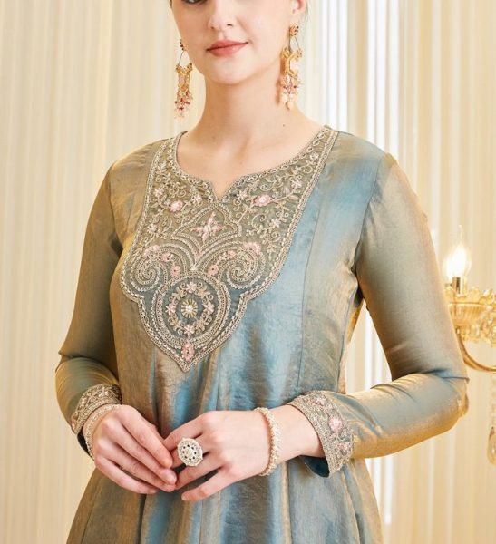 Luxury Fandy Silk Embroidered Kurti Pant Set with Dupatta For Wedding And Party Wear Embroidery Kurtis 