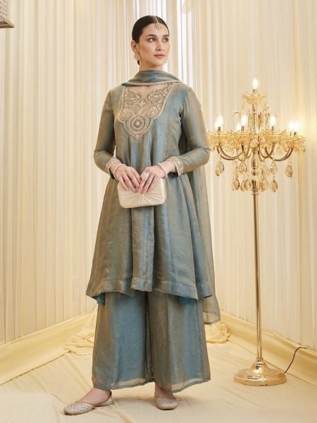 Luxury Fandy Silk Embroidered Kurti Pant Set with Dupatta For Wedding And Party Wear Embroidery Kurtis 