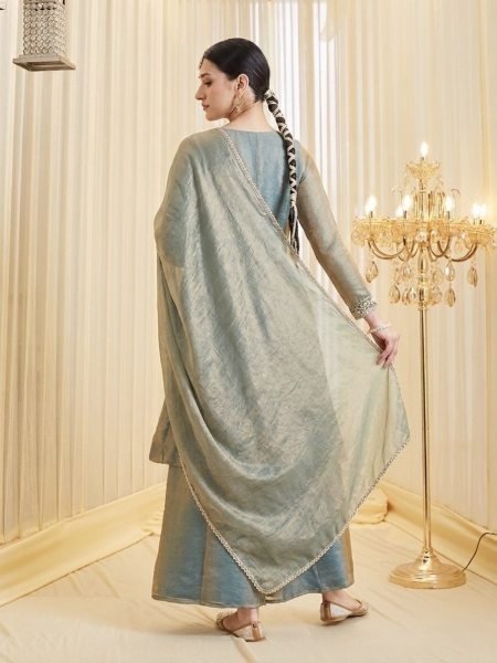 Luxury Fandy Silk Embroidered Kurti Pant Set with Dupatta For Wedding And Party Wear Embroidery Kurtis 