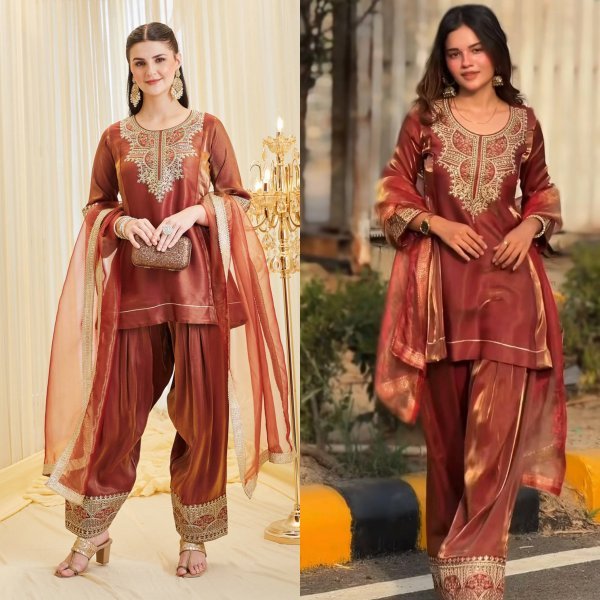 Luxury Fandy Silk Suit Set for Wedding   Festive Wear Ready To Wear Collection