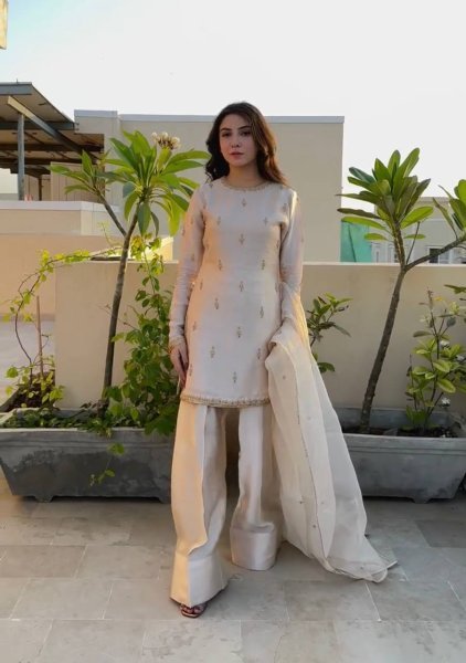 Luxury Farshi Suit Embroidered Satin Top   Plazzo with Organza Silk Dupatta Set Ready To Wear Collection