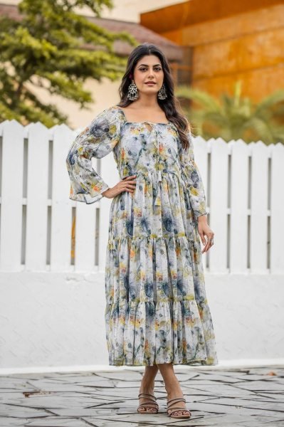 Luxury Floral & Geometric Print Kurti with 4-Meter Flair Tunics kurti