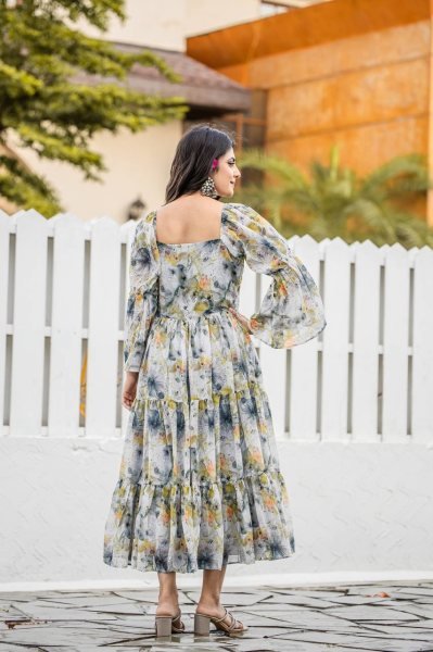 Luxury Floral & Geometric Print Kurti with 4-Meter Flair Tunics kurti