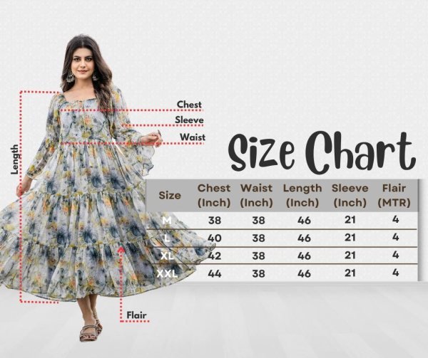 Luxury Floral & Geometric Print Kurti with 4-Meter Flair Tunics kurti