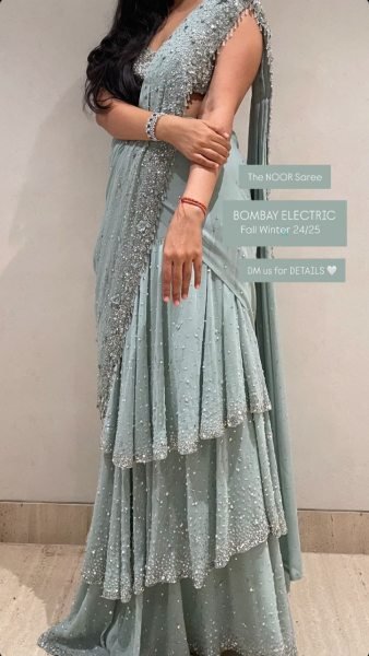 Luxury Frill Saree in Faux Georgette with Embroidered Blouse Perfect for VIP Evenings Ready To Wear Saree 