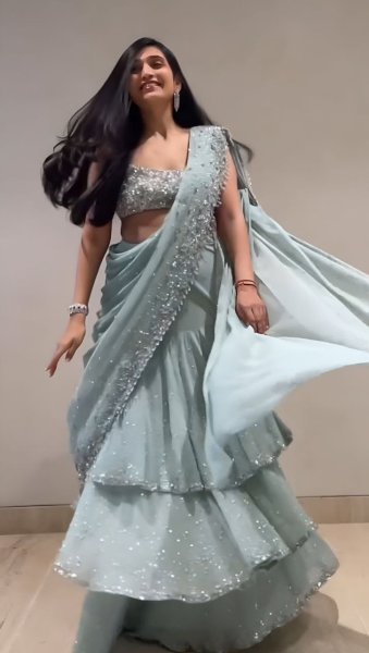 Luxury Frill Saree in Faux Georgette with Embroidered Blouse Perfect for VIP Evenings Ready To Wear Saree 