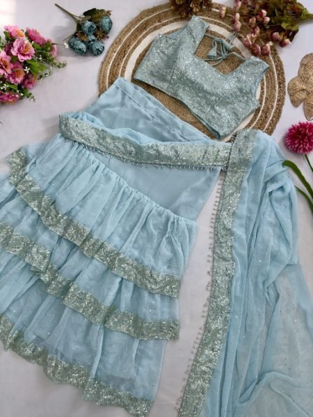 Luxury Frill Saree in Faux Georgette with Embroidered Blouse Perfect for VIP Evenings Ready To Wear Saree 