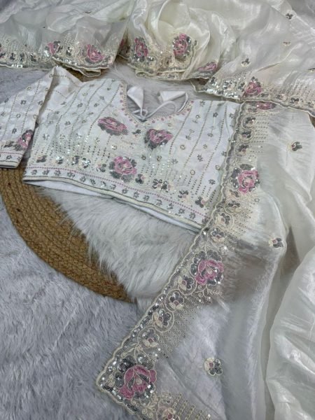 Luxury Gold Crushed Saree with Sequin Thread Work &  Mirror Blouse Party Perfect Bollywood Fancy Sarees Wholesale