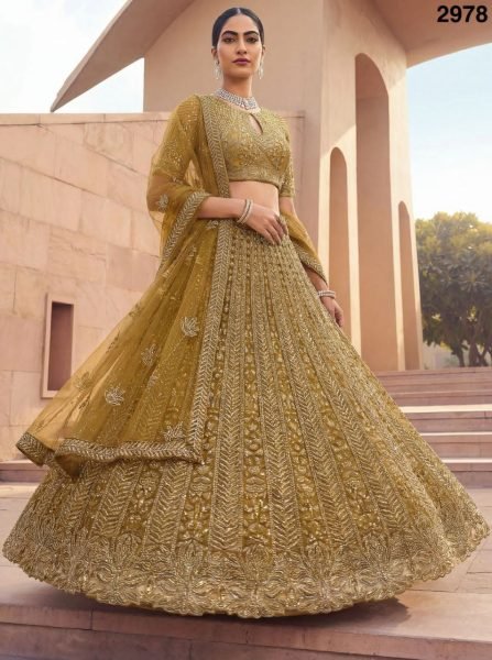 Luxury Golden Designer Lehenga with Heavy Handwork for Bridal Wear Bridal Lehenga Choli