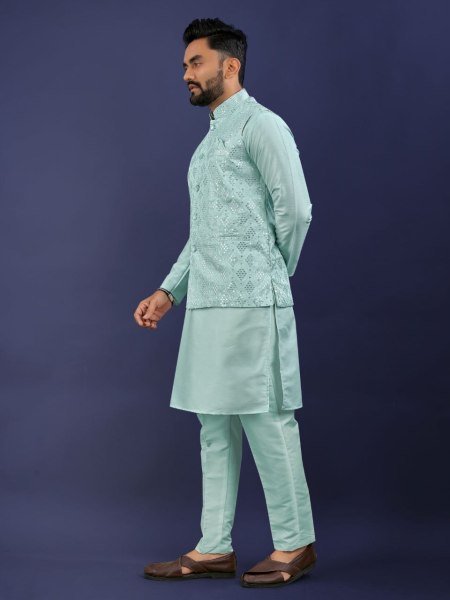 Luxury Jacket Style Kurta Pajama for Men Partywear Outfit Kurta Pajama Wholesale