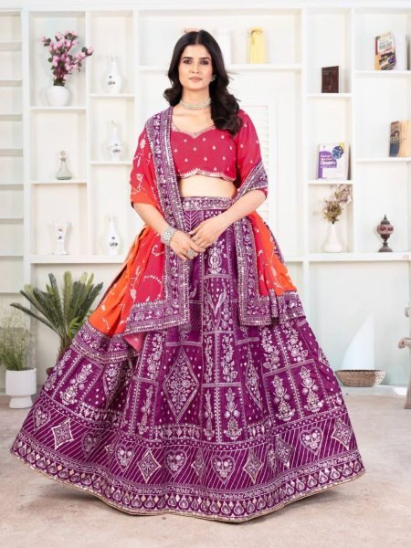 Luxury Jalpari Silk Lehenga Embroidered with Sequin Detailing Georgette Dupatta Wedding Garba Night Special   Lehenga