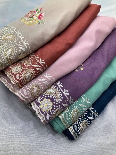 dusty rose georgette saree with sequin thread embroidery elegant wedding wear pick Georgette Sarees Wholesale