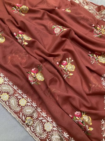 dusty rose georgette saree with sequin thread embroidery elegant wedding wear pick Georgette Sarees Wholesale