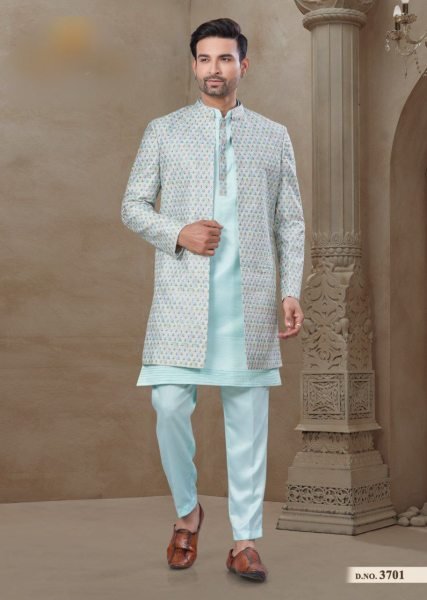 Luxury Mysore Silk Jacket Kurta Set with Embroidery Indian Groom Wear for Exporters Kurta Pajama Wholesale