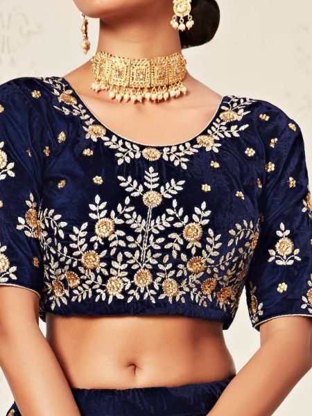 Luxury Navy Blue Velvet Lehenga Choli with Zari Diamond Work Best Offer from Manufacturer at Wholesale Price Bridal Lehenga Choli