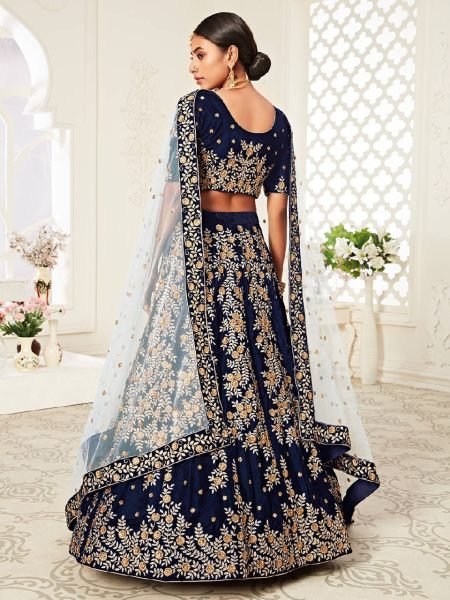 Luxury Navy Blue Velvet Lehenga Choli with Zari Diamond Work Best Offer from Manufacturer at Wholesale Price Bridal Lehenga Choli